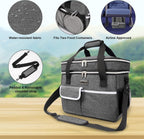Dog Travel Bag for Supplies - Double-Layer Airline Approved Weekend Pet Travel Organizer Set for Dog and Cat Tote with 2 Pet Food Containers and 2 Collapsible Silicone Bowls Grey