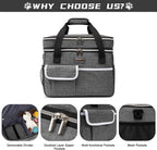 Dog Travel Bag for Supplies - Double-Layer Airline Approved Weekend Pet Travel Organizer Set for Dog and Cat Tote with 2 Pet Food Containers and 2 Collapsible Silicone Bowls Grey
