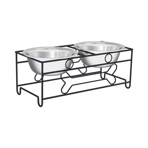 40 Oz. Stainless Steel Elevated Pet Bowls with 6.5 In. Tall Stand (Set of 2)