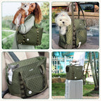 Dog Purse Carrier, Dog Carrier with Pockets for Small Dogs, Fits Dogs 5.5 Lbs to 11 Lbs, Cat and Puppies Tote Bag, Outing, Travel, Vet, Green