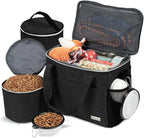 Dog Travel Bag for Supplies - Double-Layer Airline Approved Weekend Pet Travel Organizer Set for Dog and Cat Tote with 2 Pet Food Containers and 2 Collapsible Silicone Bowls Grey