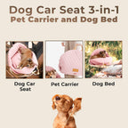 Dog Car Seat for Small Dogs – 3-In-1 Travel Carrier, Booster & Dog Bed for Car – Washable, Anti-Slip, Safety Straps – Fits Front & Back Seats – Cozy Pet Car Seat up to 25 Lbs – Pink