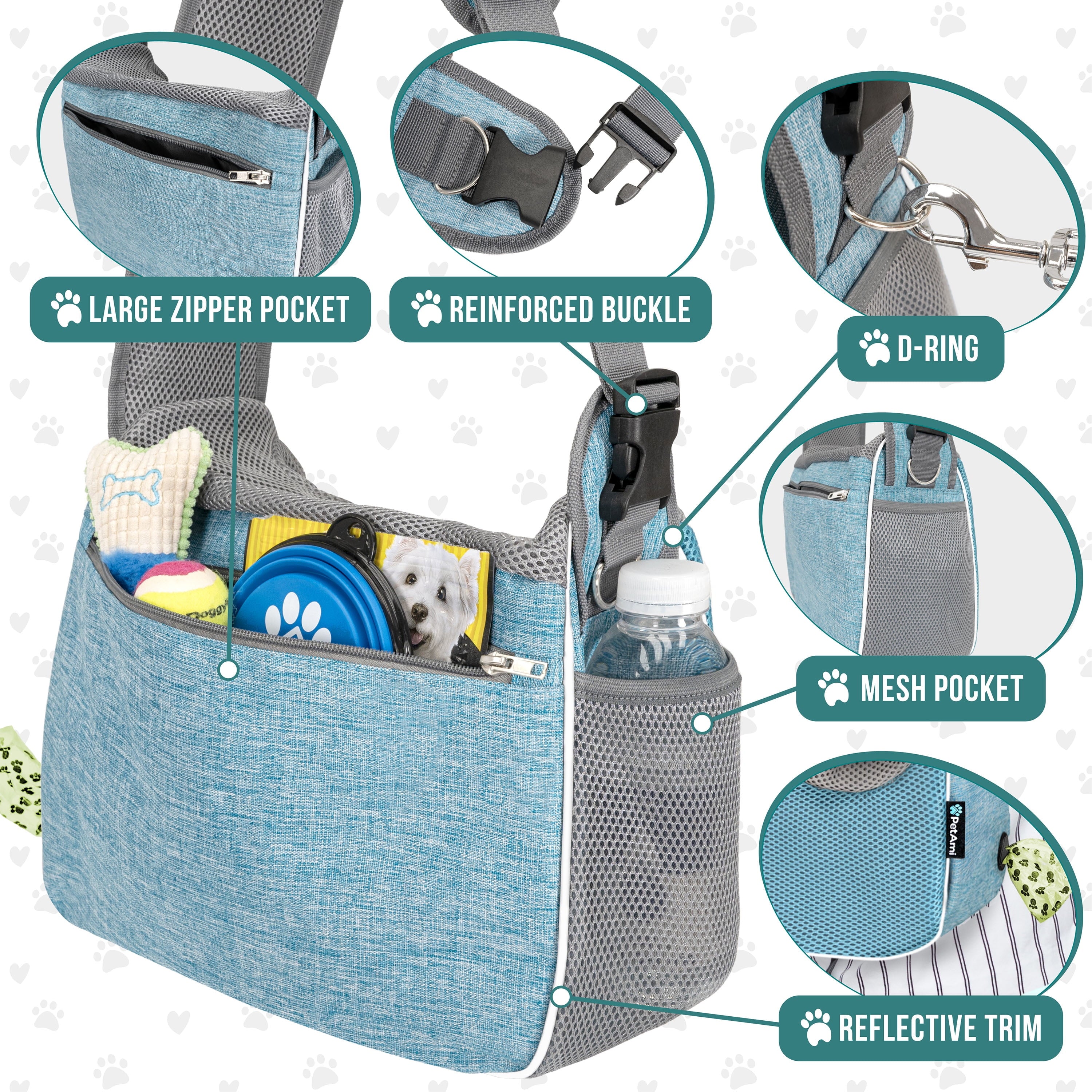 Small Dog Sling Carrier, Soft-Sided Crossbody Puppy Carrying Purse Bag, Adjustable Sling Pet Pouch to Wear Medium Dog Cat Travel, Dog Bag for Traveling, Breathable, Poop Bag Dispenser, Blue