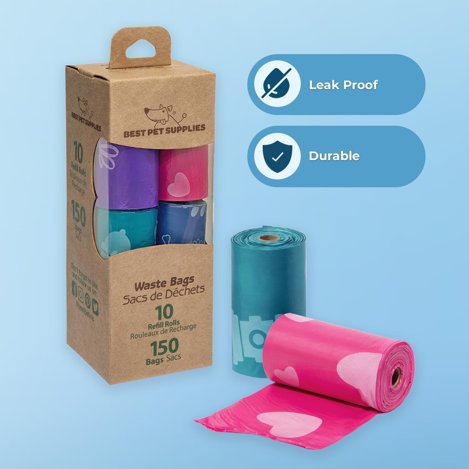 Best Pet Supplies Dog Poop Bags for Waste (150 Bags) Leak Proof, Tear Resistant