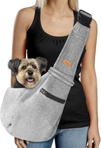 Dog and Cat Sling Carrier - Hands Free Reversible Pet Papoose Bag - Soft Pouch and Tote Design - Suitable for Puppy, Small Dogs Cats Outdoor (Grey, Adjust Strap 1.0)
