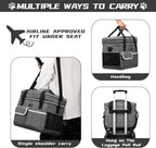 Dog Travel Bag for Supplies - Double-Layer Airline Approved Weekend Pet Travel Organizer Set for Dog and Cat Tote with 2 Pet Food Containers and 2 Collapsible Silicone Bowls Grey