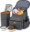 Travel Dog Backpack - Detachable Travel Dog Food Container for Pet Supplies Dog Gear Backpack,Dog Bag for Traveling with 2 Silicone Collapsible Bowls and 2 Food Baskets Grey