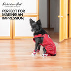 Denim Overall - Embroidered “ Route 66 “ Red Dog Jumpsuit - Breathable Dog Costume - Machine Washable Dog Outfit - Dog Overalls for Small Dogs - S