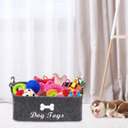 Dog Toys Storage Bins - with Wooden Handle,Decorative Basket Rectangular Soft Felt Storage Bin Organizer Basket Pet Supplies Storage Basket/Bin Kids Toy Chest Storage Trunk(Dog-Grey)