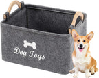 Dog Toys Storage Bins - with Wooden Handle,Decorative Basket Rectangular Soft Felt Storage Bin Organizer Basket Pet Supplies Storage Basket/Bin Kids Toy Chest Storage Trunk(Dog-Grey)