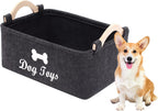 Dog Toys Storage Bins - with Wooden Handle,Decorative Basket Rectangular Soft Felt Storage Bin Organizer Basket Pet Supplies Storage Basket/Bin Kids Toy Chest Storage Trunk(Dog-Grey)