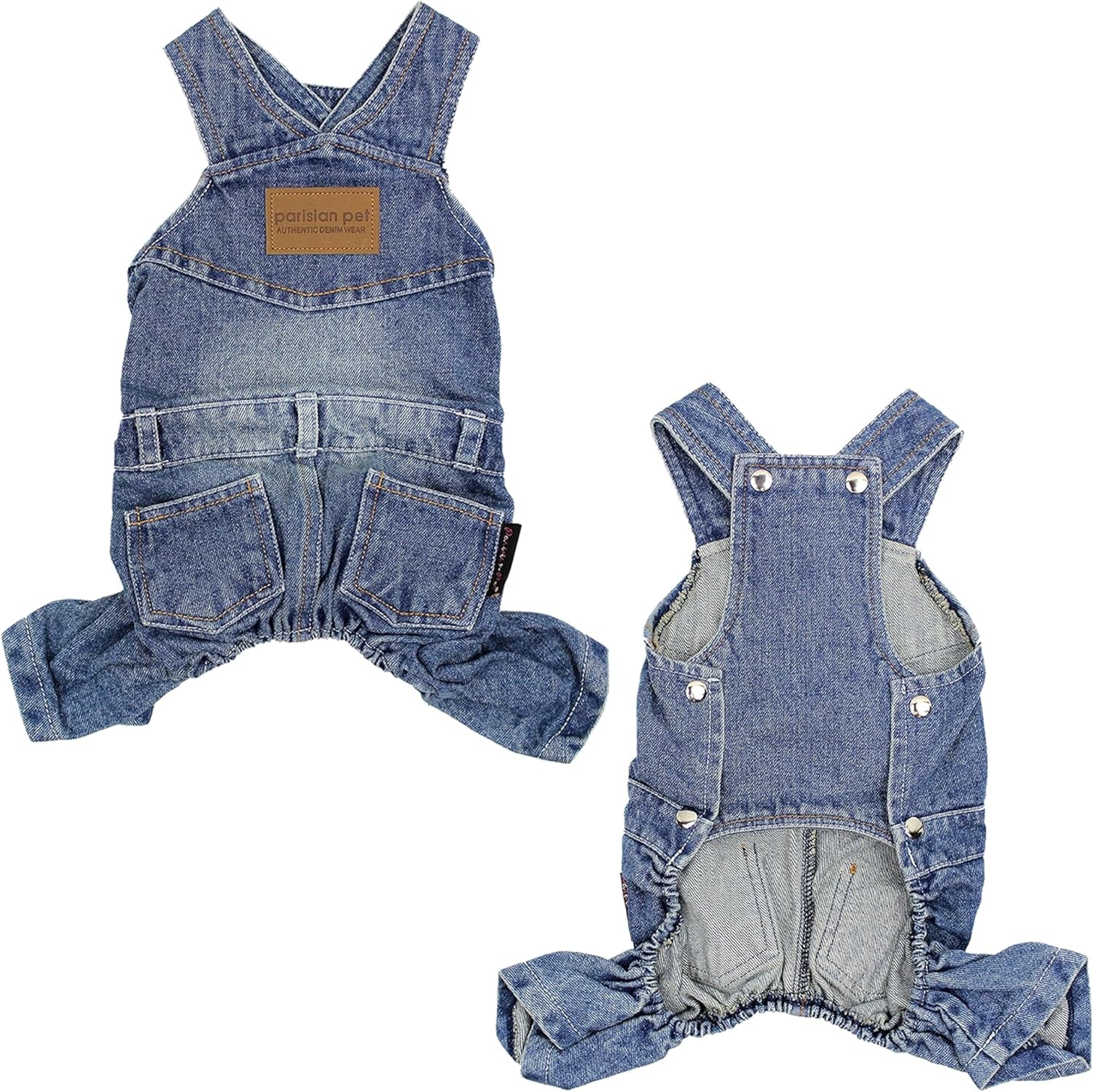 Denim Overall - Embroidered “ Route 66 “ Red Dog Jumpsuit - Breathable Dog Costume - Machine Washable Dog Outfit - Dog Overalls for Small Dogs - S