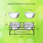 40 Oz. Stainless Steel Elevated Pet Bowls with 6.5 In. Tall Stand (Set of 2)