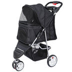 Foldable Dog Stroller 3 Wheels Pet Stroller for Dog / Cat Durable Travel Carrier with Storage Basket - Black