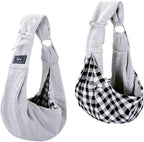 Dog and Cat Sling Carrier - Hands Free Reversible Pet Papoose Bag - Soft Pouch and Tote Design - Suitable for Puppy, Small Dogs Cats Outdoor (Grey, Adjust Strap 1.0)