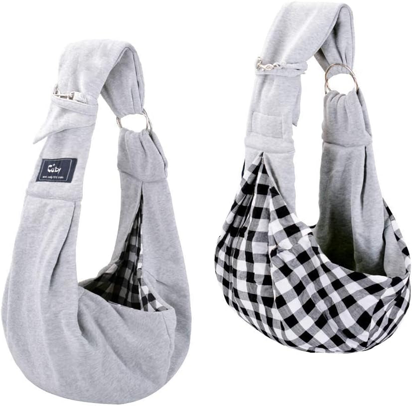 Dog and Cat Sling Carrier - Hands Free Reversible Pet Papoose Bag - Soft Pouch and Tote Design - Suitable for Puppy, Small Dogs Cats Outdoor (Grey, Adjust Strap 1.0)
