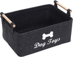 Dog Toys Storage Bins - with Wooden Handle,Decorative Basket Rectangular Soft Felt Storage Bin Organizer Basket Pet Supplies Storage Basket/Bin Kids Toy Chest Storage Trunk(Dog-Grey)